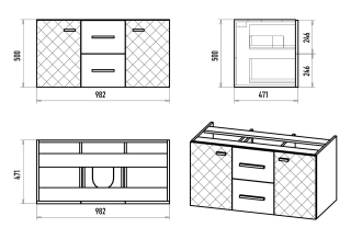Подвесная тумба под раковину Brevita Shanel SHA-09100-02-01-2Я 100см чёрный